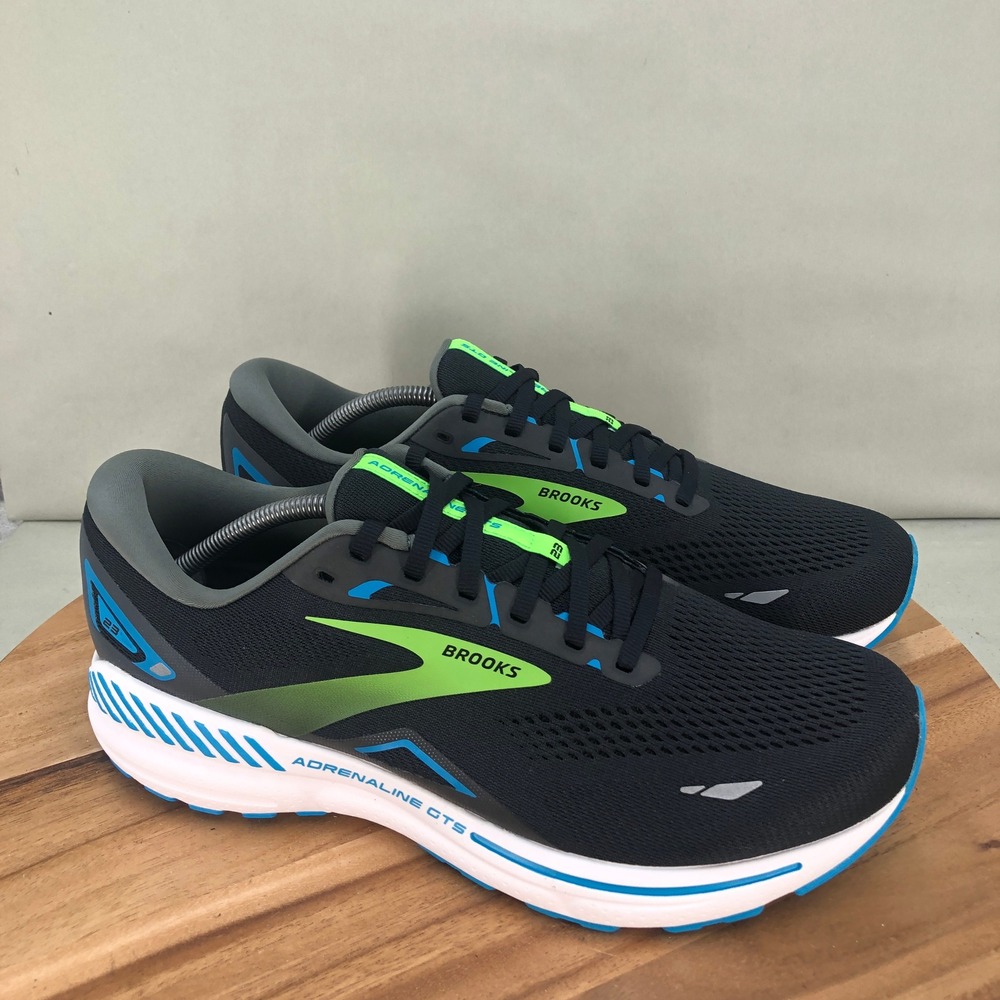 Brooks Adrenaline GTS 23 Men Running Shoes Black Lime Blue Size 12 Extra Wide 4E
